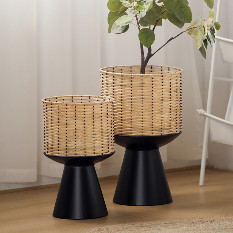 Bonsai Garden Display Stands - Rattan Weave Flower Pot Modern Light